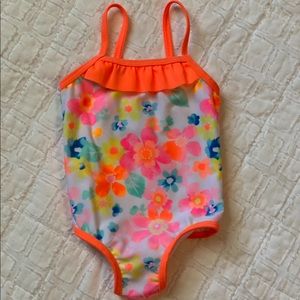 Bright flower one piece swim suit